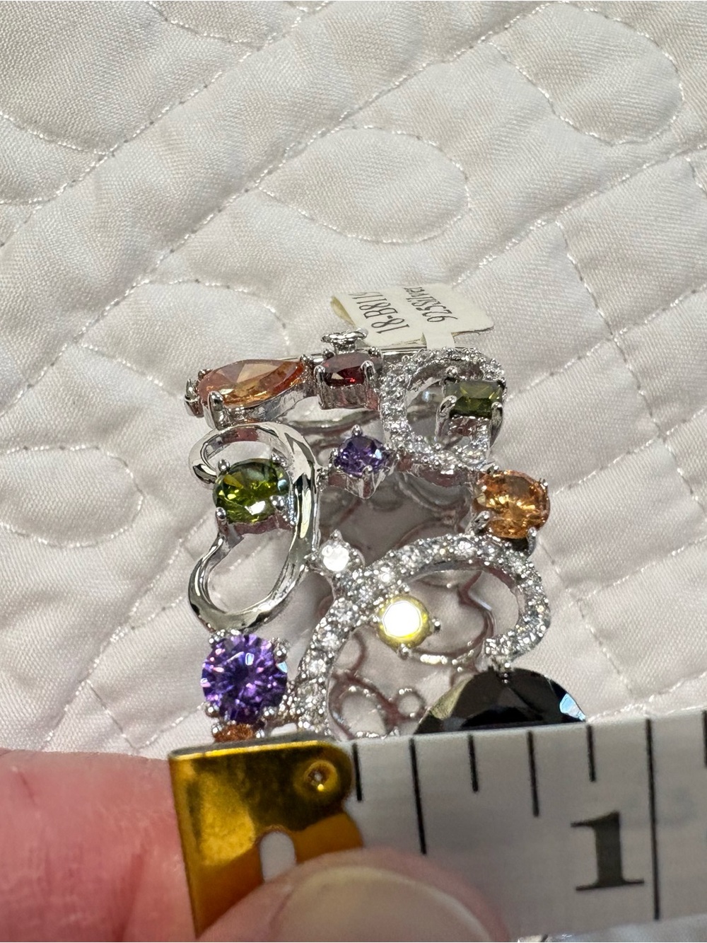 New Sterling Silver 925 Multicolor Pave Crystal Statement Cuff Bracelet - Picture 8 of 16